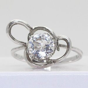 Vintage Rock Crystal Ring, Real Sterling Silver Cocktail Ring Size 7.25